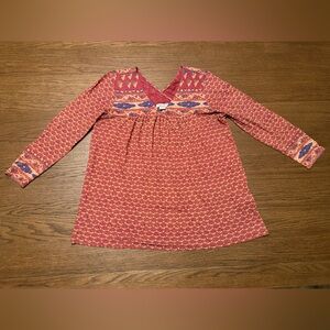 Lucky Brand Rust and Blue Printed Boho Top Size Small